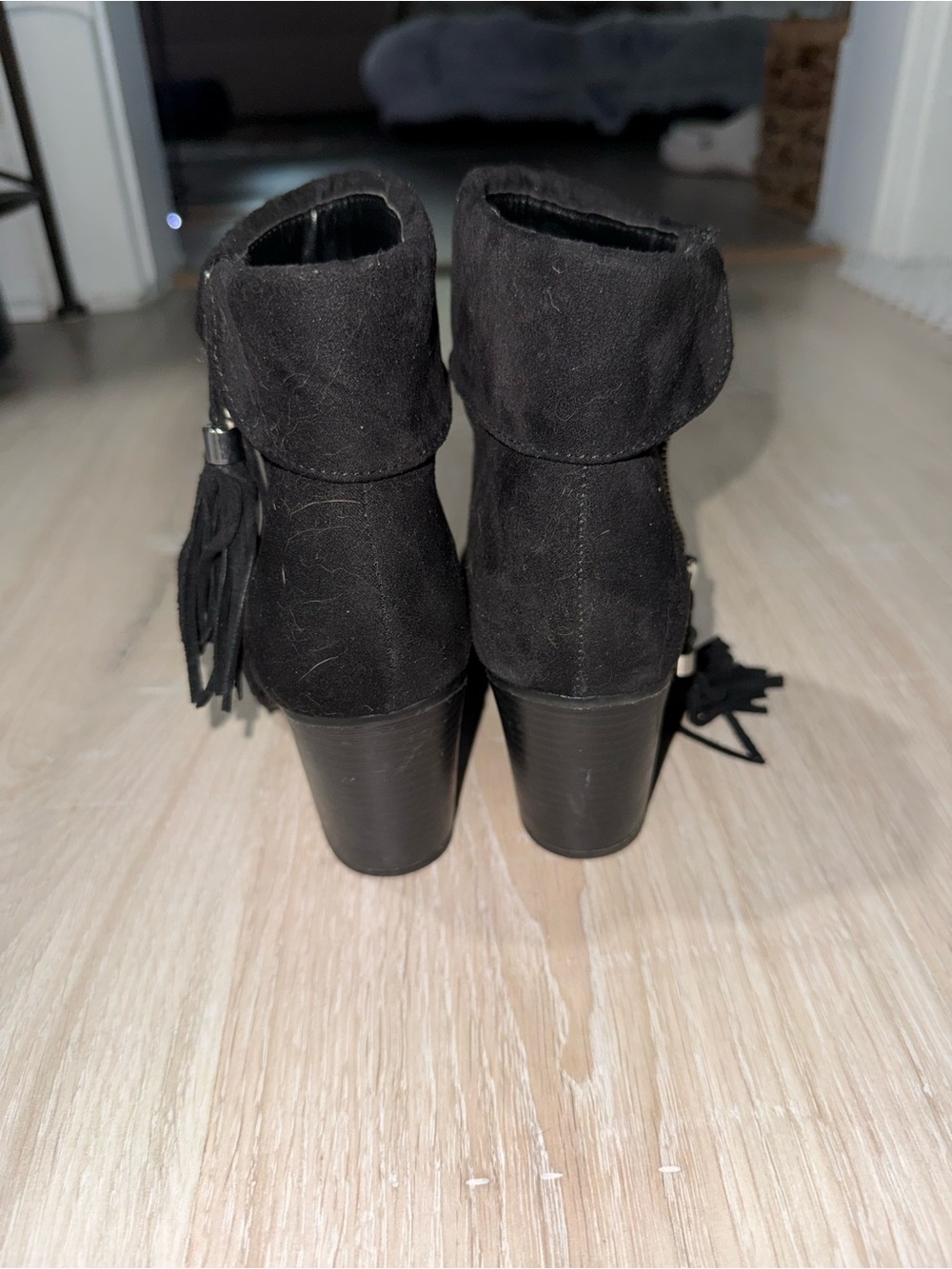 Lauren Conrad Black Suede Ankle Boots with Tassel Accent - Picture 4 of 7
